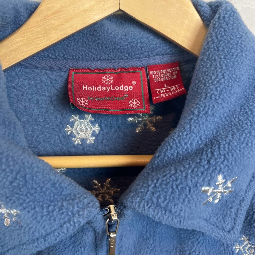 Holiday lodge by Northcrest Full Zip Embroidered Snowman Snowflake Fleece Jacket - Picture 3 of 7
